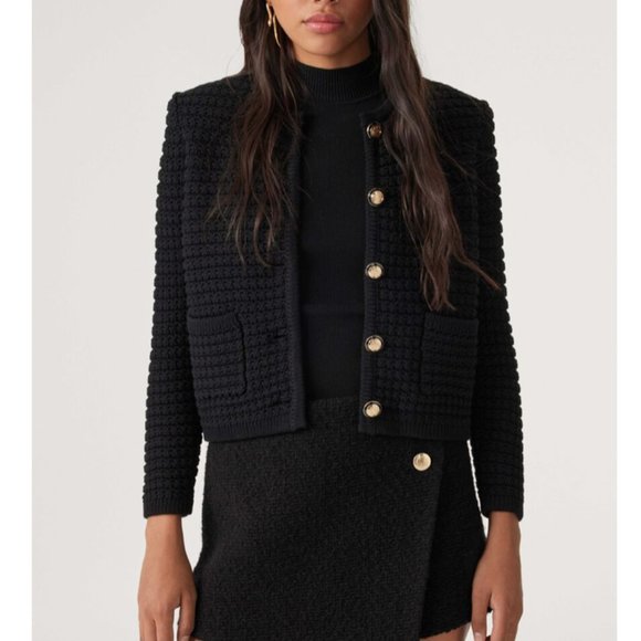 BEST Ba&sh Gaspard Knit Cardigan Small Black Noir French Casual - Picture 11 of 13